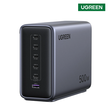 UGREEN Nexode 500W 6-Port GaN სწრაფი დამტენი სადგური