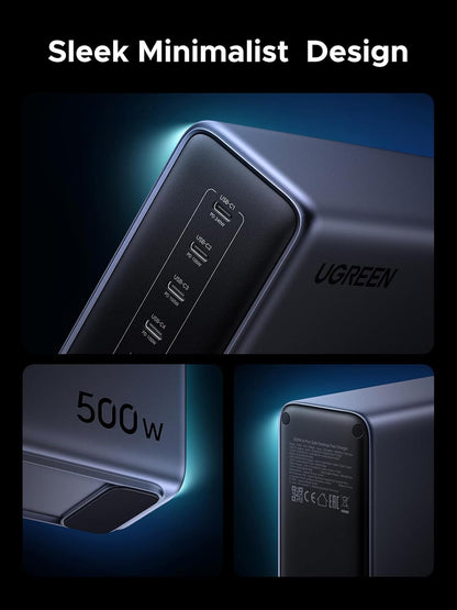 UGREEN Nexode 500W 6-Port GaN სწრაფი დამტენი სადგური