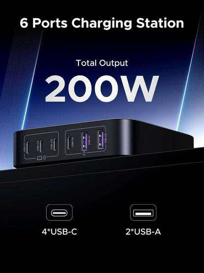 UGREEN Nexode 200W GaN — 6-Port Desktop Charger - feature detail