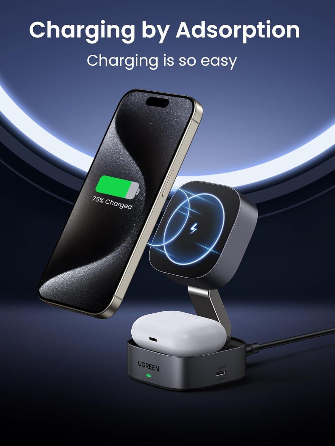 UGREEN MagFlow მაგნიტური პორტაბელური უსადენო დამტენი 