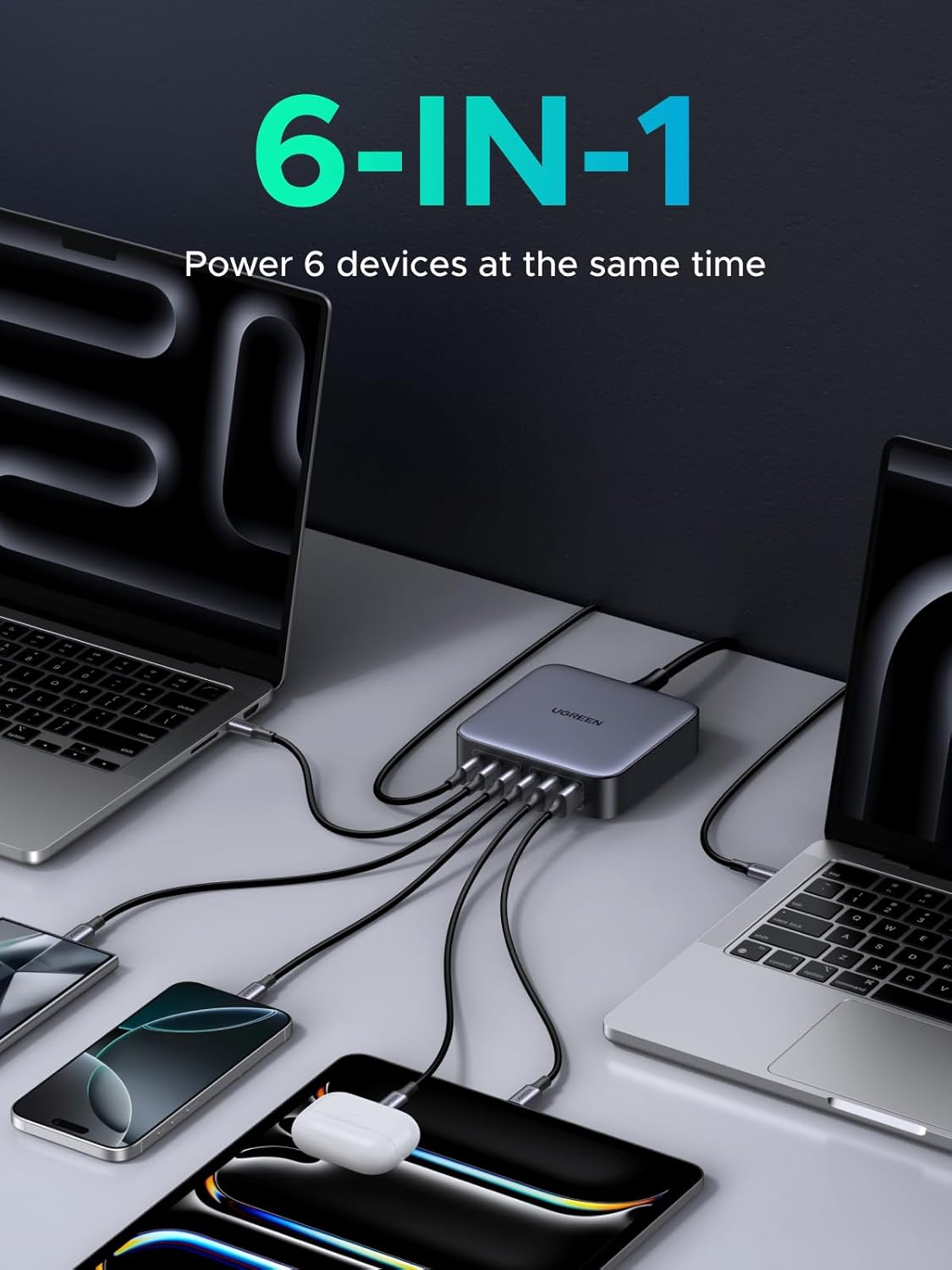 UGREEN Nexode 200W GaN — 6-Port Desktop Charger - side view