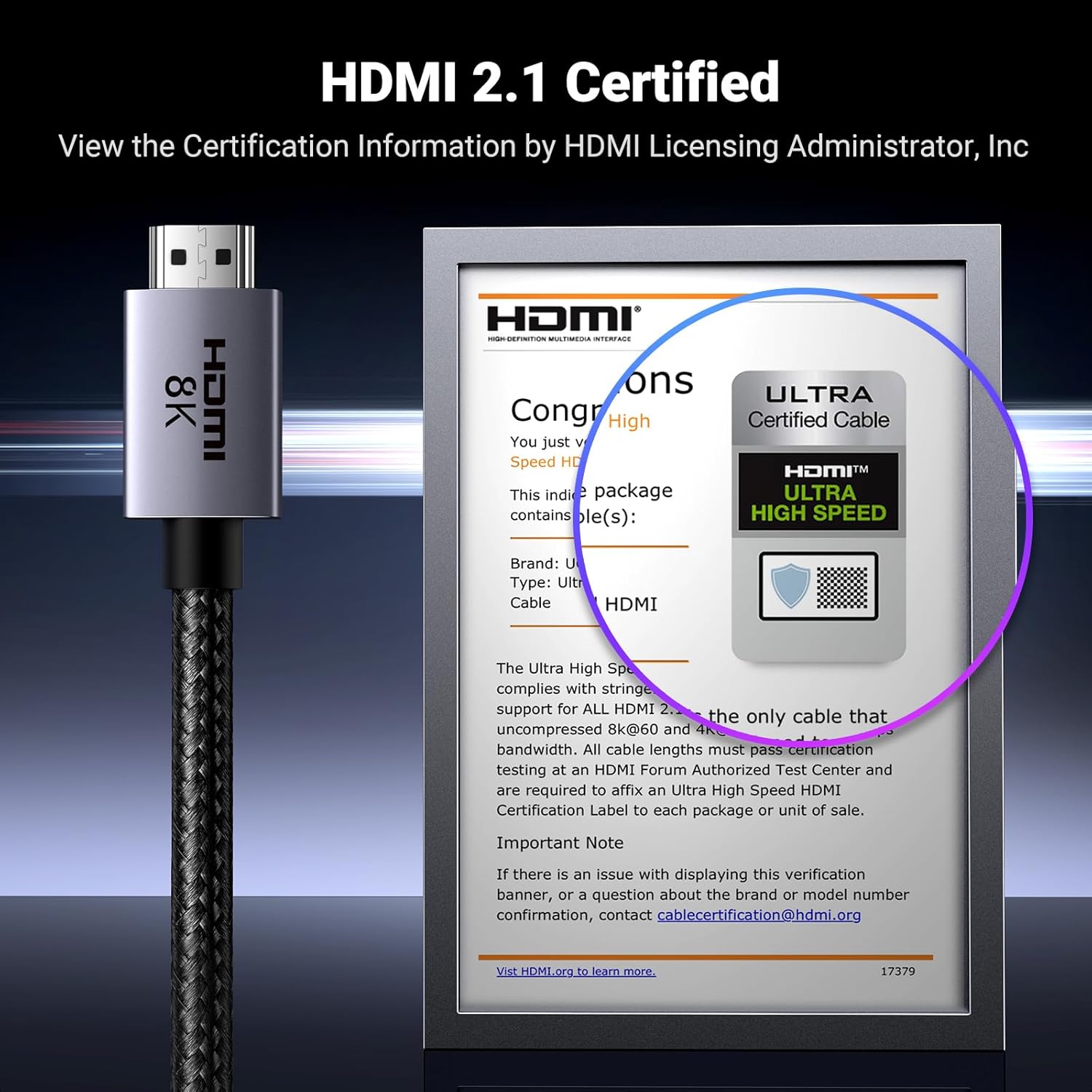 UGREEN 8K HDMI 2.1 Cable 48Gbps 1m - side view