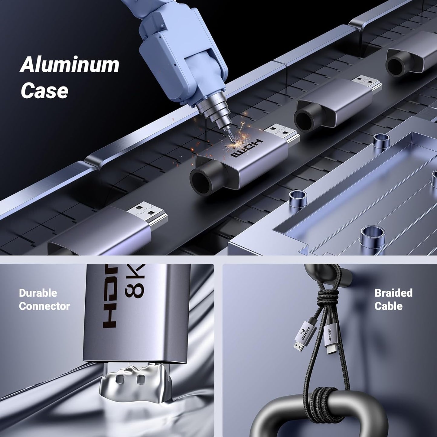 UGREEN 8K HDMI 2.1 Cable 48Gbps 1m - angle view