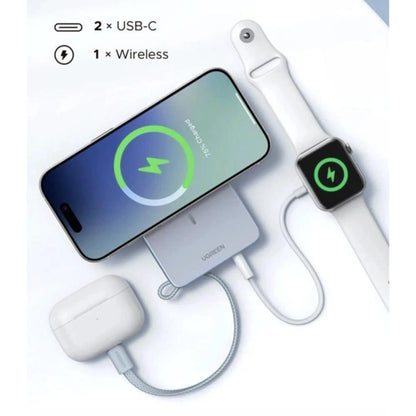  UGREEN 10000mAh 30W MagSafe პორტატიული დამტენი ჩაშენებული კაბელით