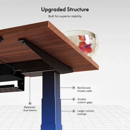 Stylized image of a desk with an upgraded structure feature highlighted.