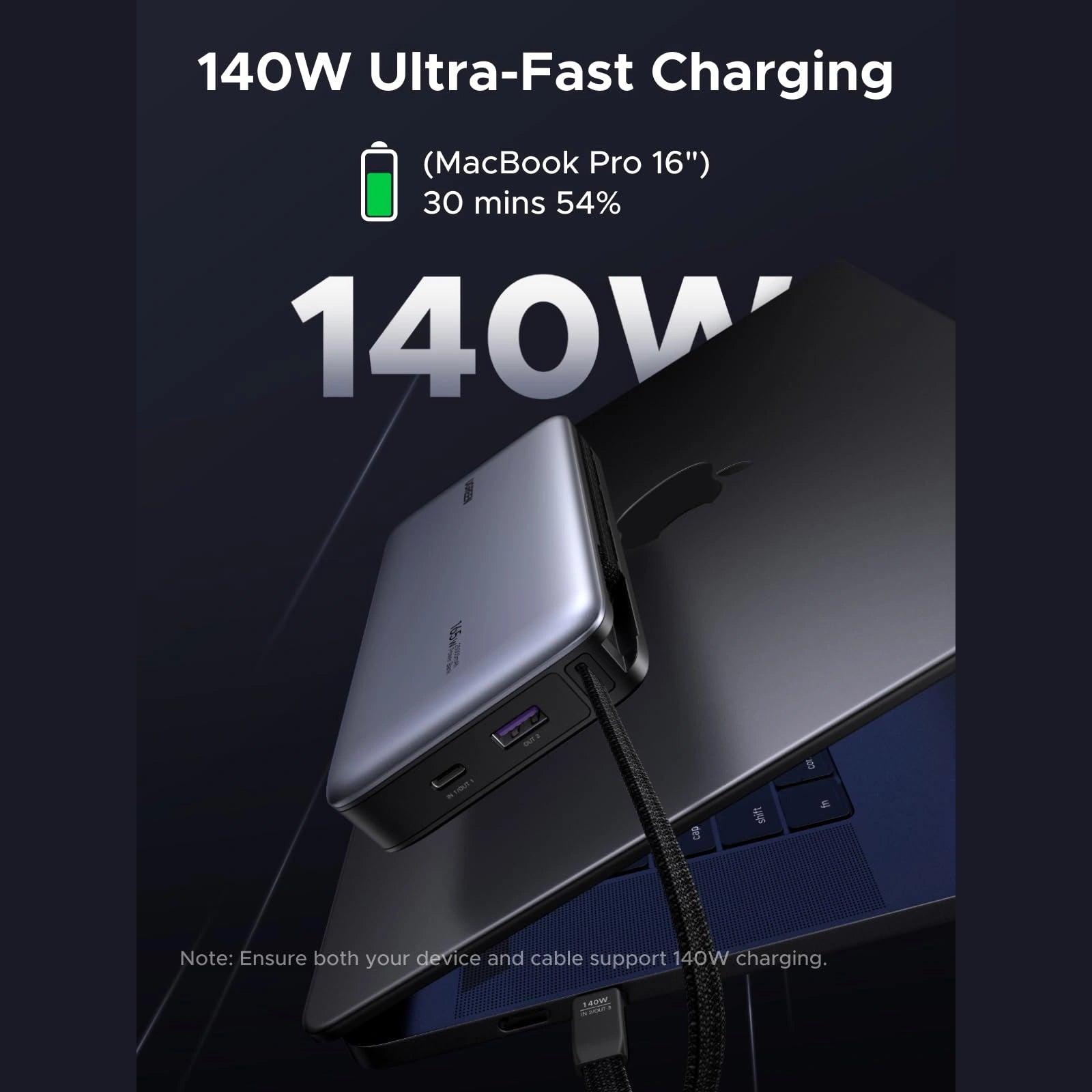 UGREEN 25000mAh 165W Dual‑Cable Power Bank - detail view