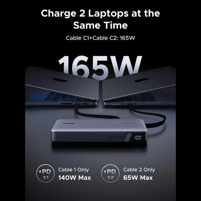 UGREEN 25000mAh 165W Dual‑Cable Power Bank - front view
