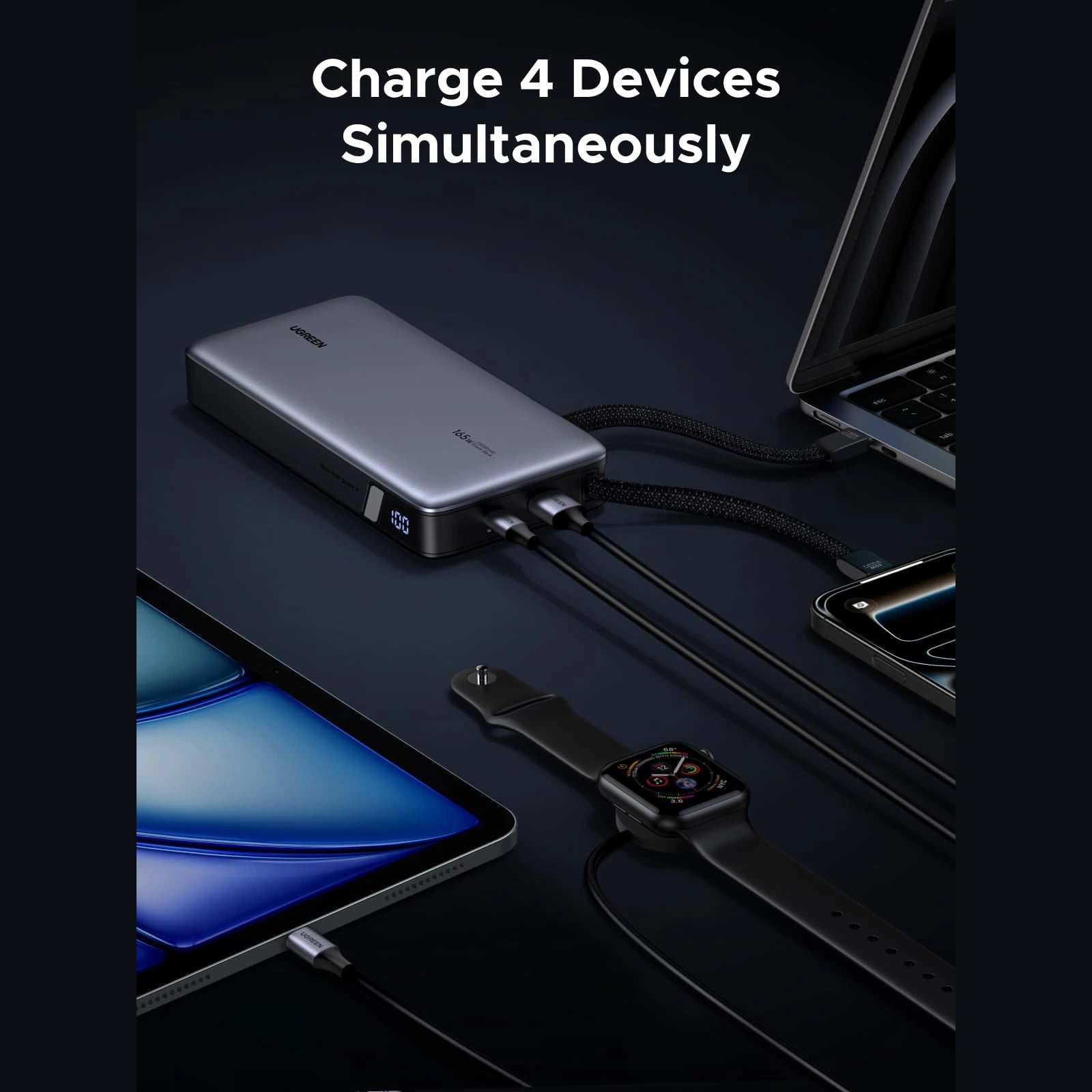 UGREEN 25000mAh 165W Dual‑Cable Power Bank - feature detail