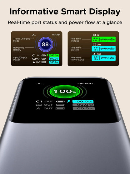 UGREEN Nexode Power Bank 20000mAh 165W with Retractable Cable - back view